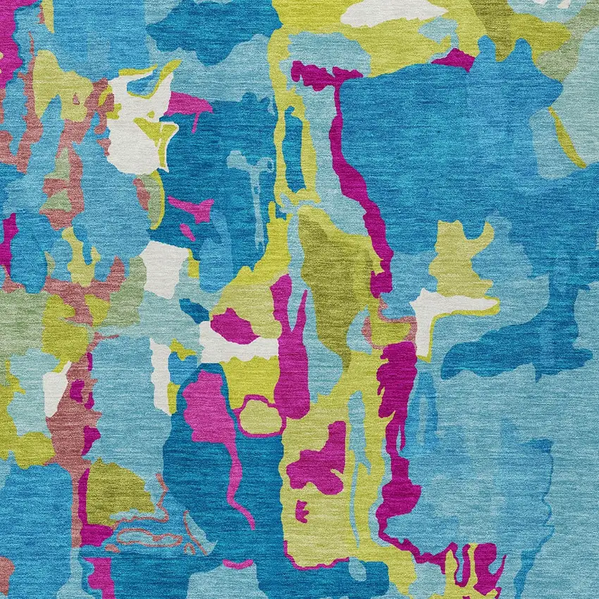 Aqua Green And Pink Abstract Washable Indoor Outdoor Area Rug Photo 6