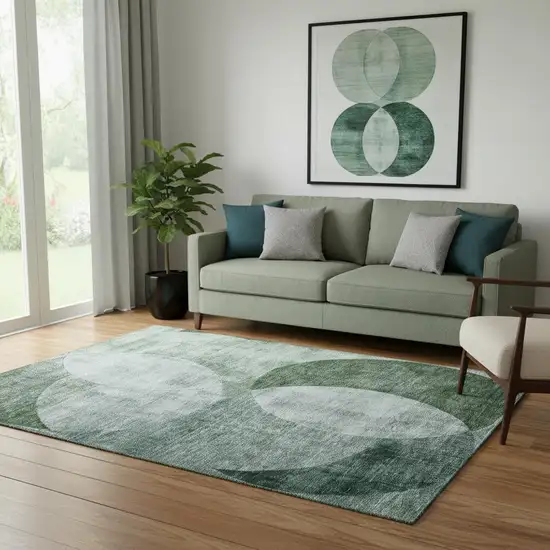 Aqua Green And Teal Geometric Washable Area Rug With UV Protection Photo 2