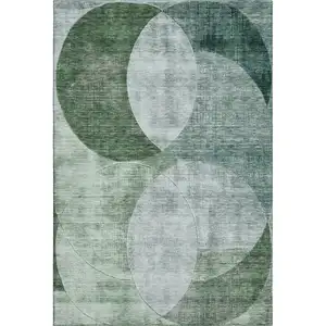 Photo of Aqua Green And Teal Geometric Washable Area Rug With UV Protection