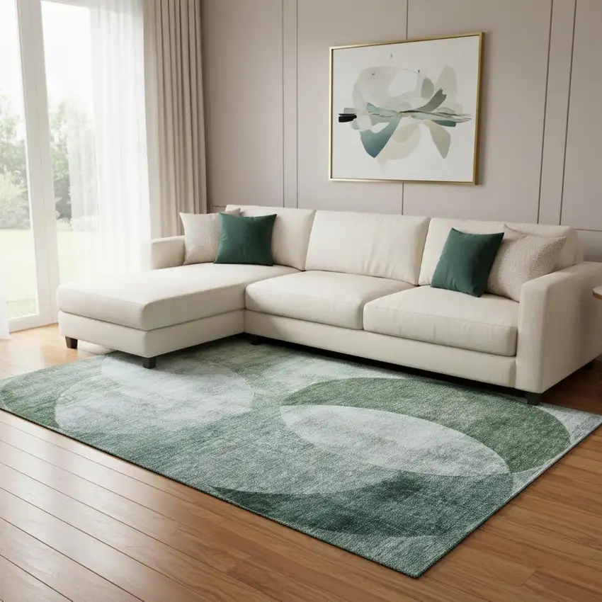 Aqua Green And Teal Geometric Washable Area Rug With UV Protection Photo 2