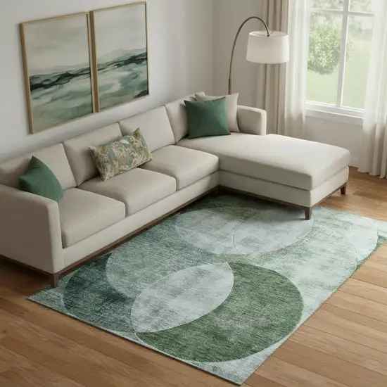 Aqua Green And Teal Geometric Washable Area Rug With UV Protection Photo 2