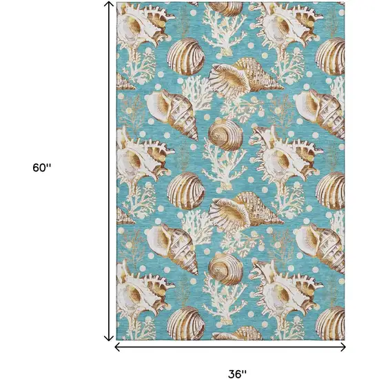 Aqua Ivory And Beige Geometric Washable Area Rug With UV Protection Photo 3