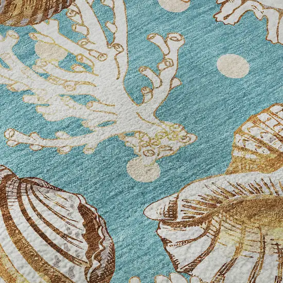 Aqua Ivory And Beige Geometric Washable Area Rug With UV Protection Photo 9