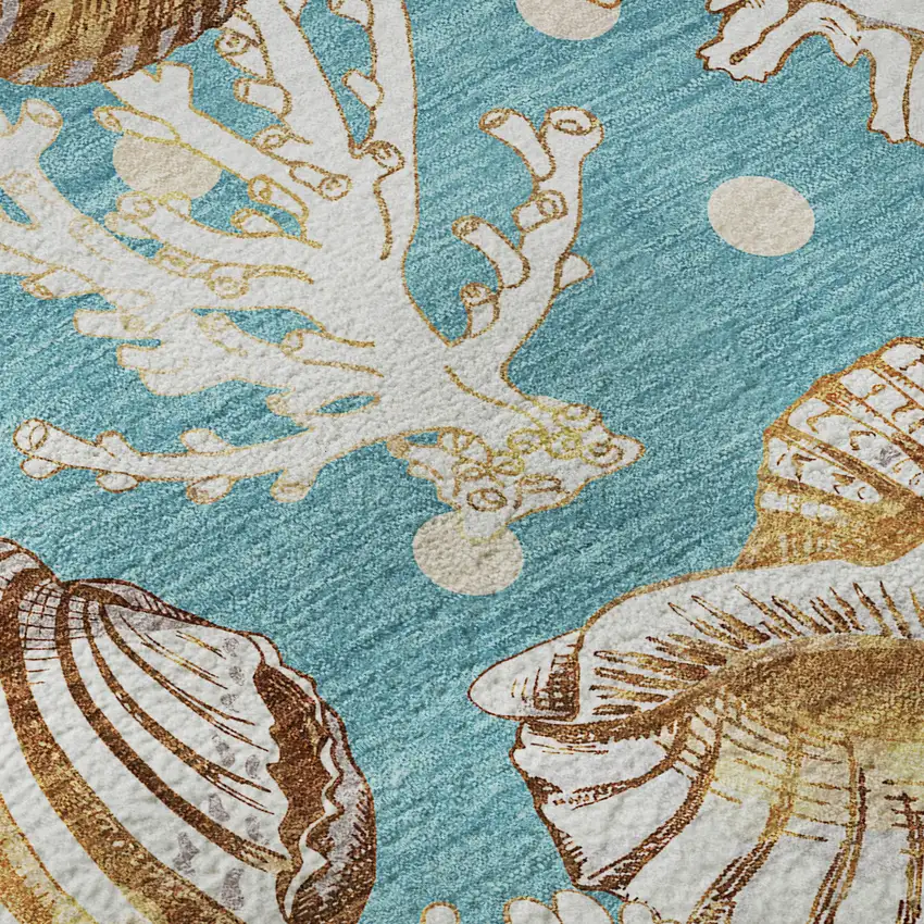 Aqua Ivory And Beige Geometric Washable Area Rug With UV Protection Photo 9