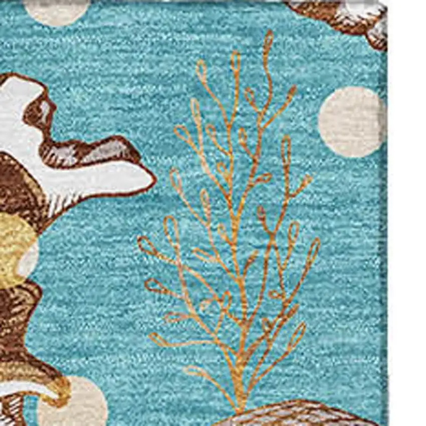 Aqua Ivory And Beige Geometric Washable Area Rug With UV Protection Photo 4