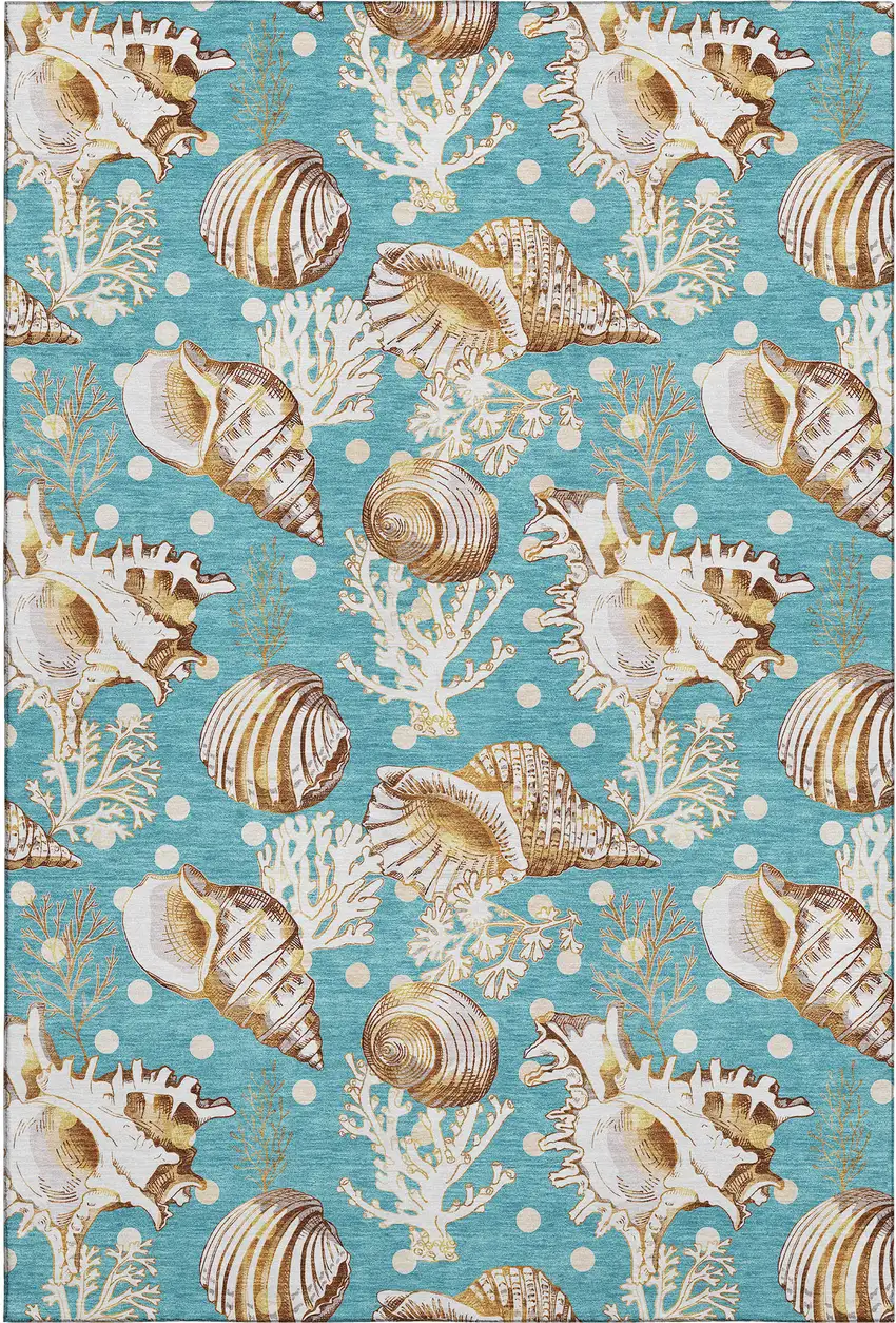 Aqua Ivory And Beige Geometric Washable Area Rug With UV Protection Photo 1