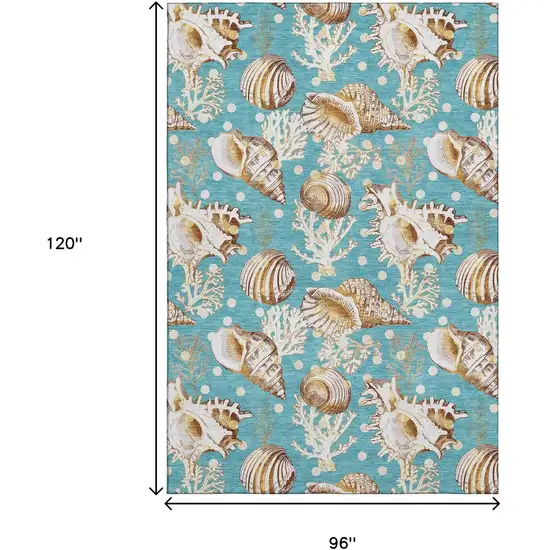 Aqua Ivory And Beige Geometric Washable Area Rug With UV Protection Photo 3