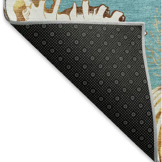 Aqua Ivory And Beige Geometric Washable Area Rug With UV Protection Photo 7