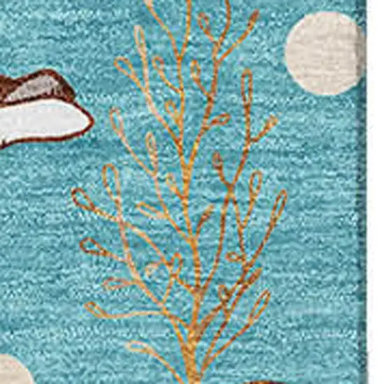 Aqua Ivory And Beige Geometric Washable Area Rug With UV Protection Photo 3