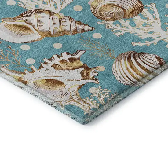 Aqua Ivory And Beige Geometric Washable Area Rug With UV Protection Photo 8