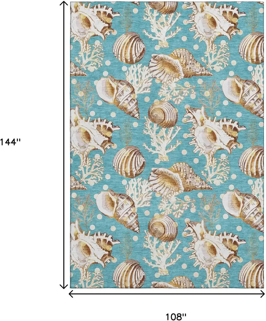 Aqua Ivory And Beige Geometric Washable Area Rug With UV Protection Photo 3