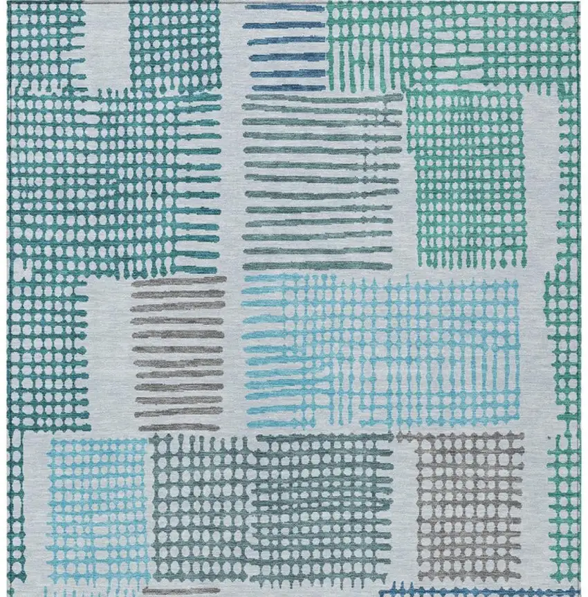 Aqua Ivory And Gray Geometric Washable Indoor Outdoor Area Rug Photo 4