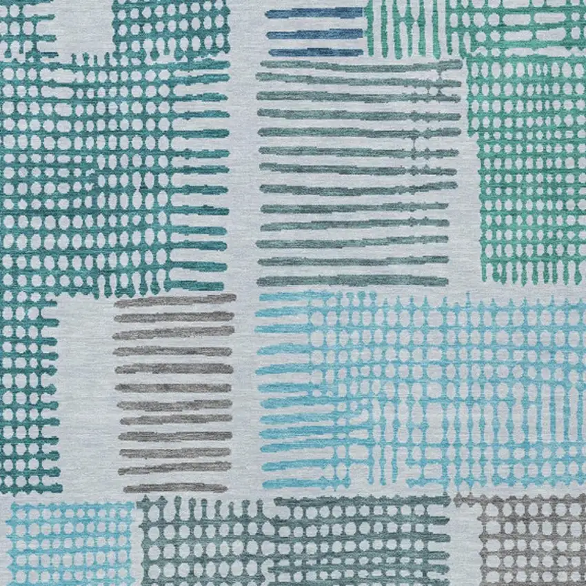 Aqua Ivory And Gray Geometric Washable Indoor Outdoor Area Rug Photo 3