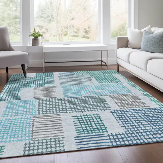 Aqua Ivory And Gray Geometric Washable Indoor Outdoor Area Rug Photo 7