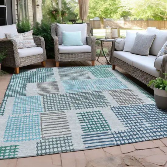 Aqua Ivory And Gray Geometric Washable Indoor Outdoor Area Rug Photo 5