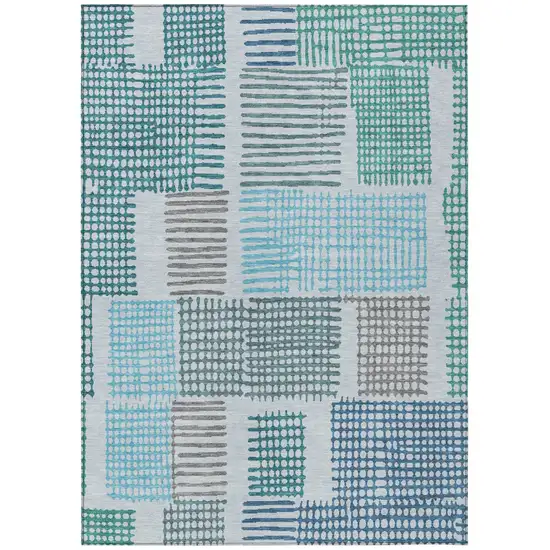 Aqua Ivory And Gray Geometric Washable Indoor Outdoor Area Rug Photo 1