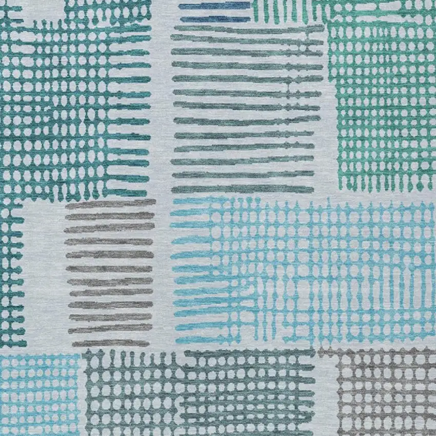 Aqua Ivory And Gray Geometric Washable Indoor Outdoor Area Rug Photo 4