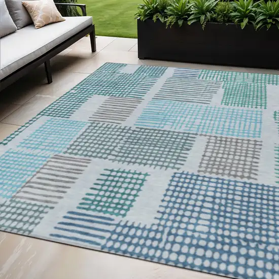 Aqua Ivory And Gray Geometric Washable Indoor Outdoor Area Rug Photo 2