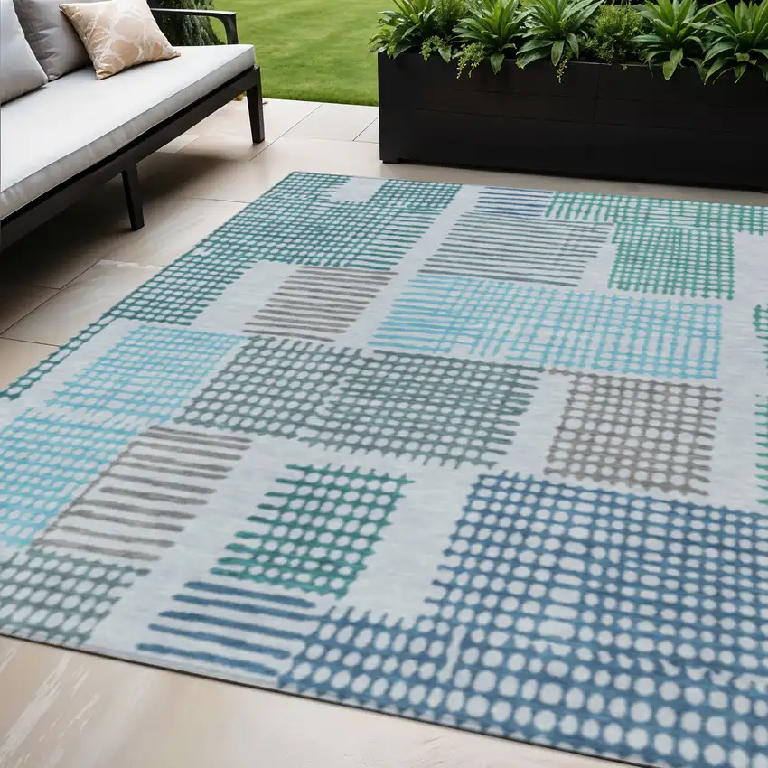 Aqua Ivory And Gray Geometric Washable Indoor Outdoor Area Rug Photo 2