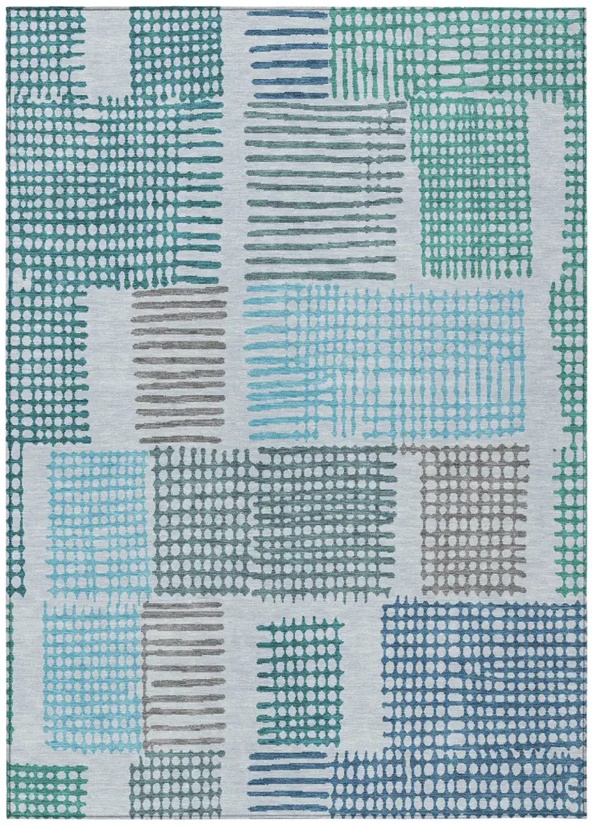 Aqua Ivory And Gray Geometric Washable Indoor Outdoor Area Rug Photo 1