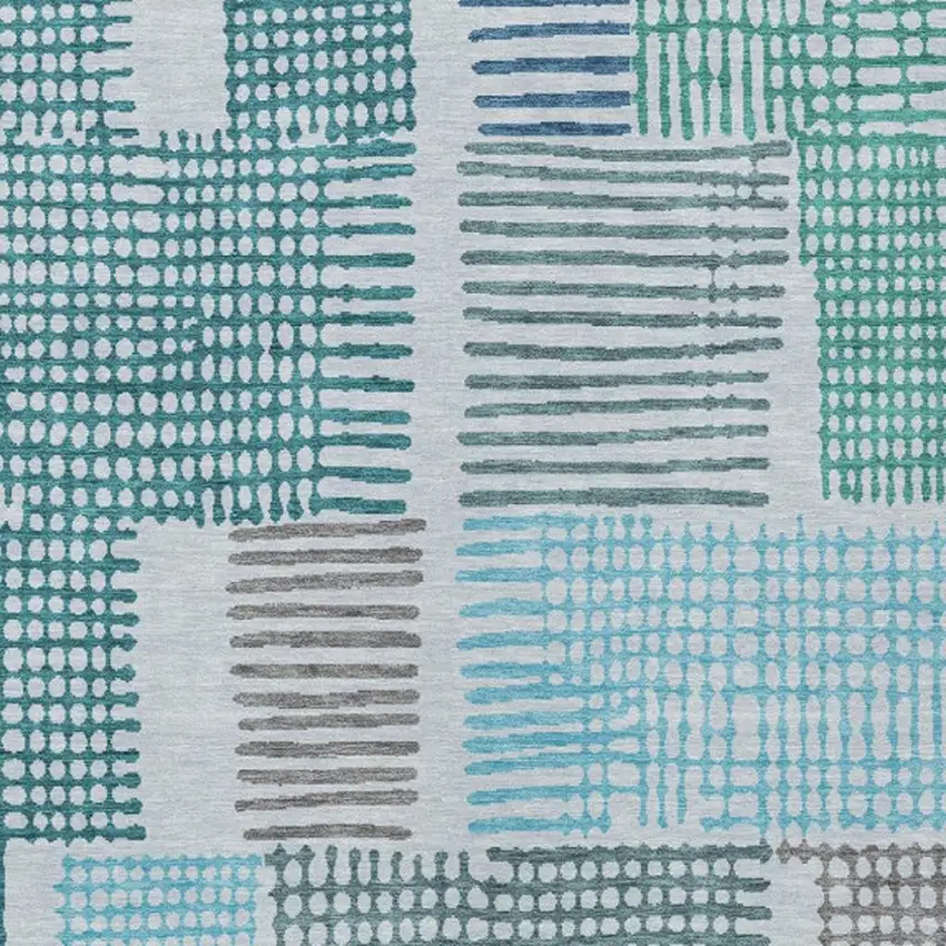 Aqua Ivory And Gray Geometric Washable Indoor Outdoor Area Rug Photo 3