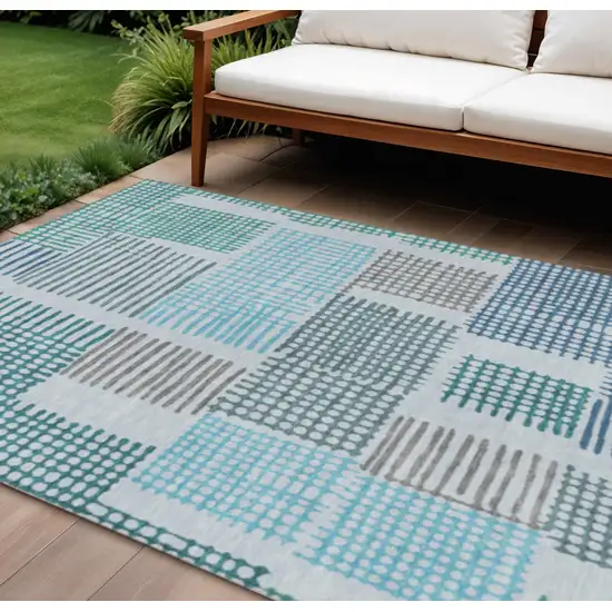 Aqua Ivory And Gray Geometric Washable Indoor Outdoor Area Rug Photo 2