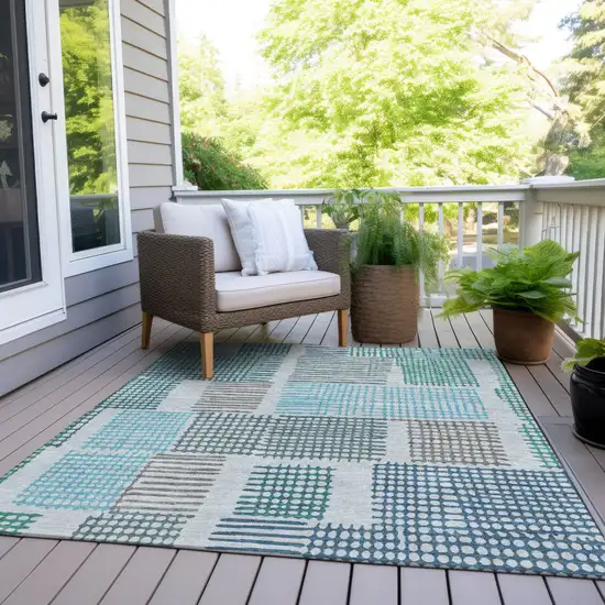 Aqua Ivory And Gray Geometric Washable Indoor Outdoor Area Rug Photo 8