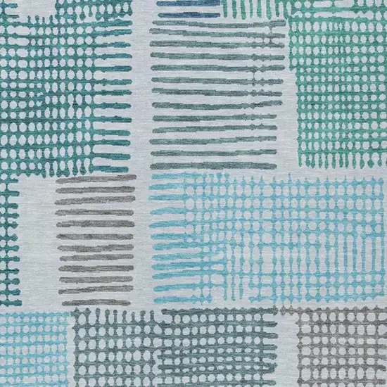Aqua Ivory And Gray Geometric Washable Indoor Outdoor Area Rug Photo 3