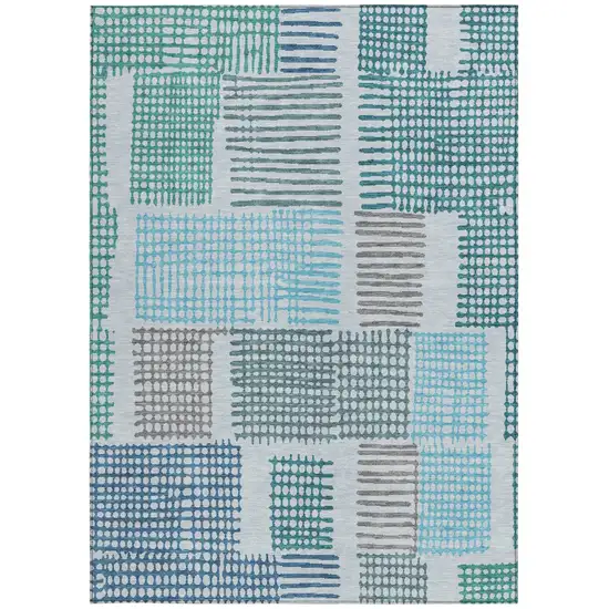 Aqua Ivory And Gray Geometric Washable Indoor Outdoor Area Rug Photo 3