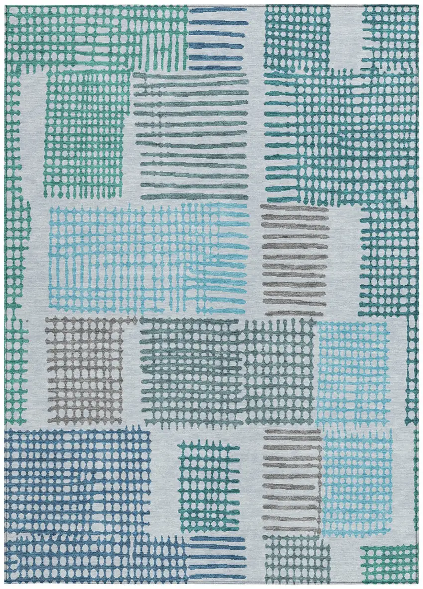 Aqua Ivory And Gray Geometric Washable Indoor Outdoor Area Rug Photo 3