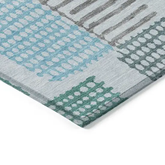 Aqua Ivory And Gray Geometric Washable Indoor Outdoor Area Rug Photo 9