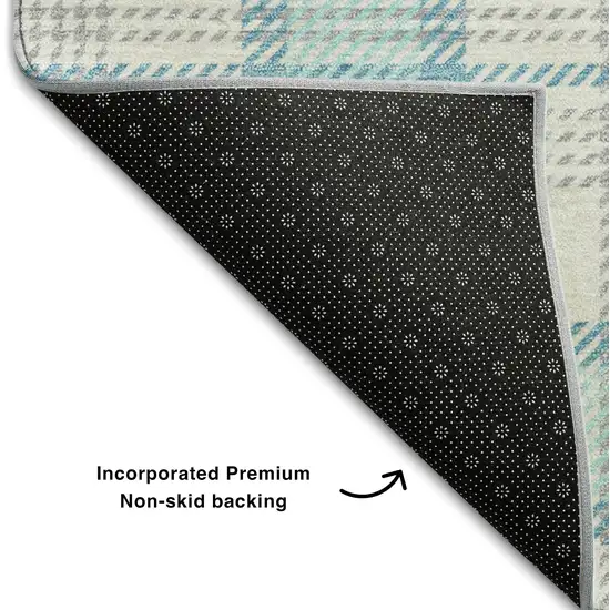 Aqua Ivory And Gray Plaid Washable Area Rug With UV Protection Photo 5