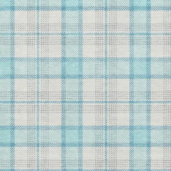 Aqua Ivory And Gray Plaid Washable Area Rug With UV Protection Photo 2