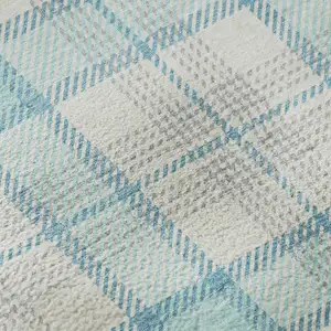 Photo of Aqua Ivory And Gray Plaid Washable Area Rug With UV Protection