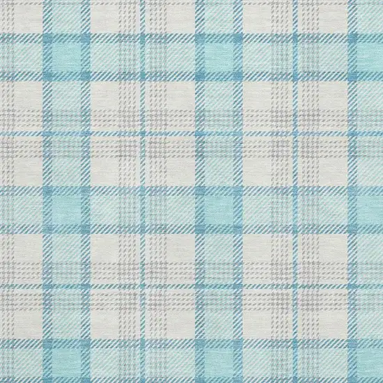 Aqua Ivory And Gray Plaid Washable Area Rug With UV Protection Photo 2
