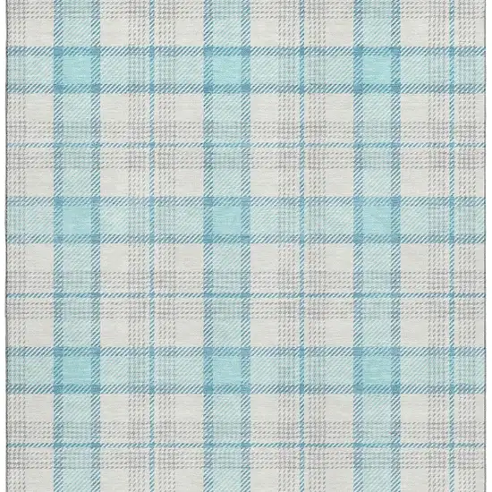 Aqua Ivory And Gray Plaid Washable Area Rug With UV Protection Photo 3