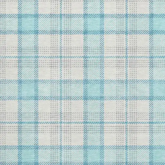 Aqua Ivory And Gray Plaid Washable Area Rug With UV Protection Photo 2