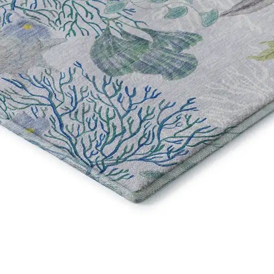 Aqua Ivory And Green Geometric Washable Area Rug With UV Protection Photo 9