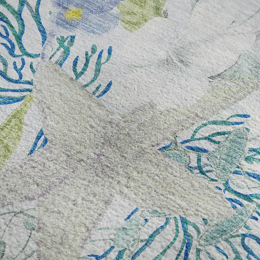 Aqua Ivory And Green Geometric Washable Area Rug With UV Protection Photo 4