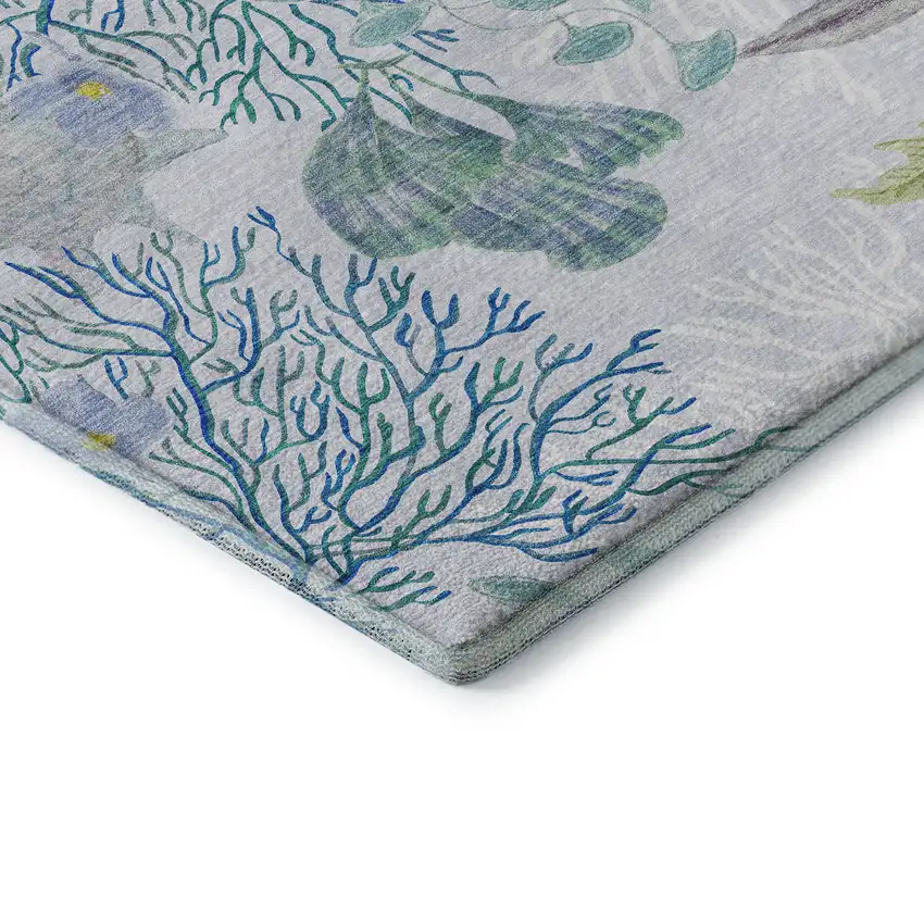 Aqua Ivory And Green Geometric Washable Area Rug With UV Protection Photo 8