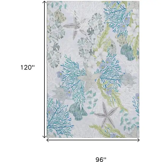 Aqua Ivory And Green Geometric Washable Area Rug With UV Protection Photo 3