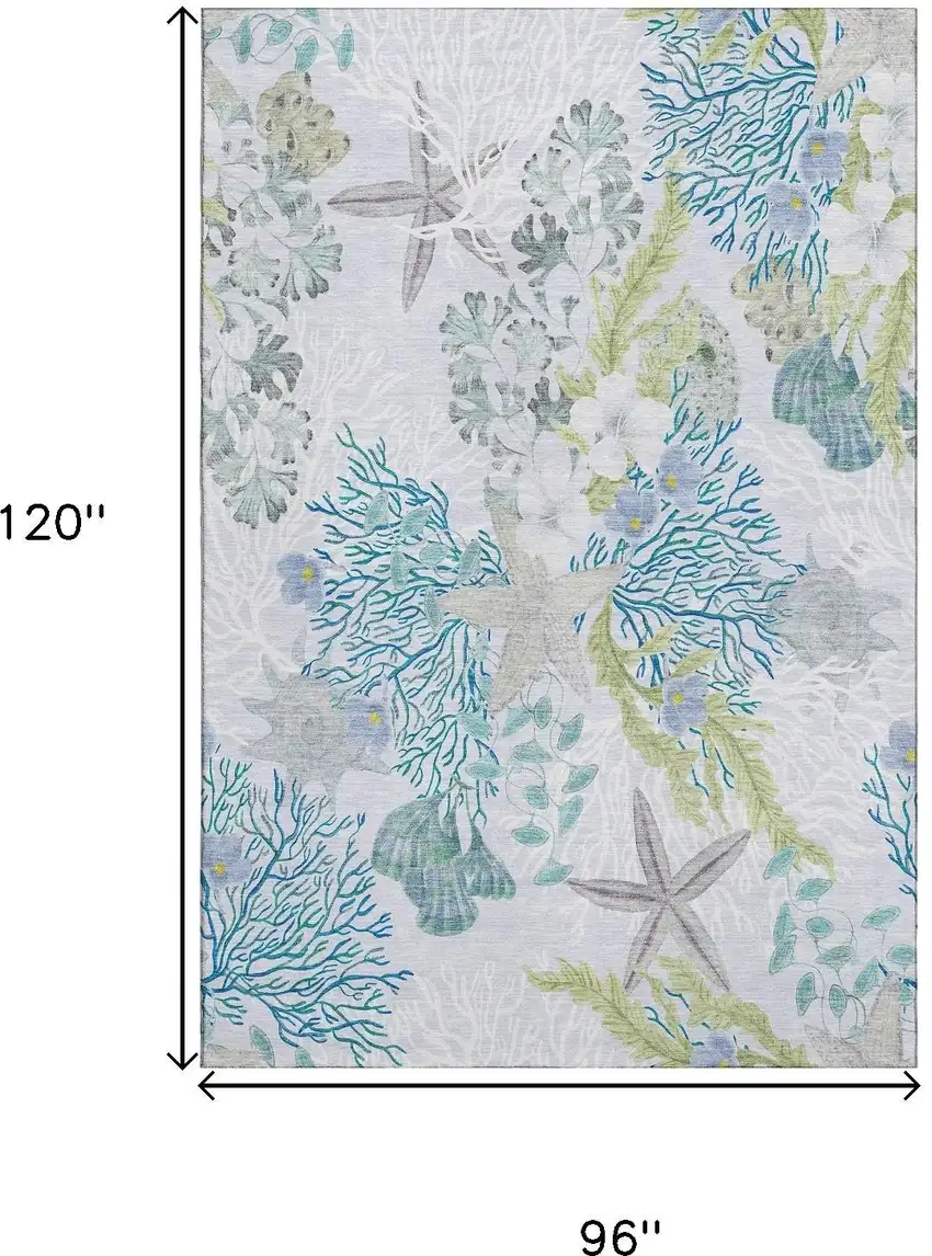 Aqua Ivory And Green Geometric Washable Area Rug With UV Protection Photo 3