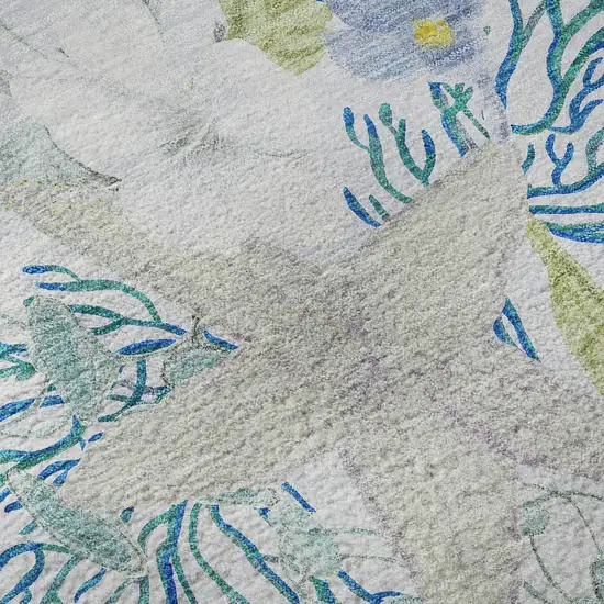 Aqua Ivory And Green Geometric Washable Area Rug With UV Protection Photo 4