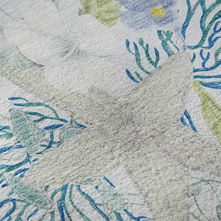 Aqua Ivory And Green Geometric Washable Area Rug With UV Protection Photo 4