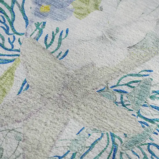 Aqua Ivory And Green Geometric Washable Area Rug With UV Protection Photo 5
