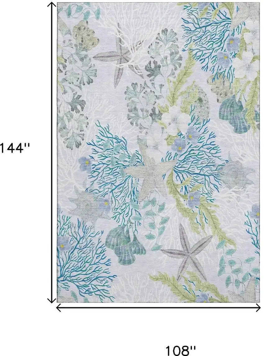 Aqua Ivory And Green Geometric Washable Area Rug With UV Protection Photo 3