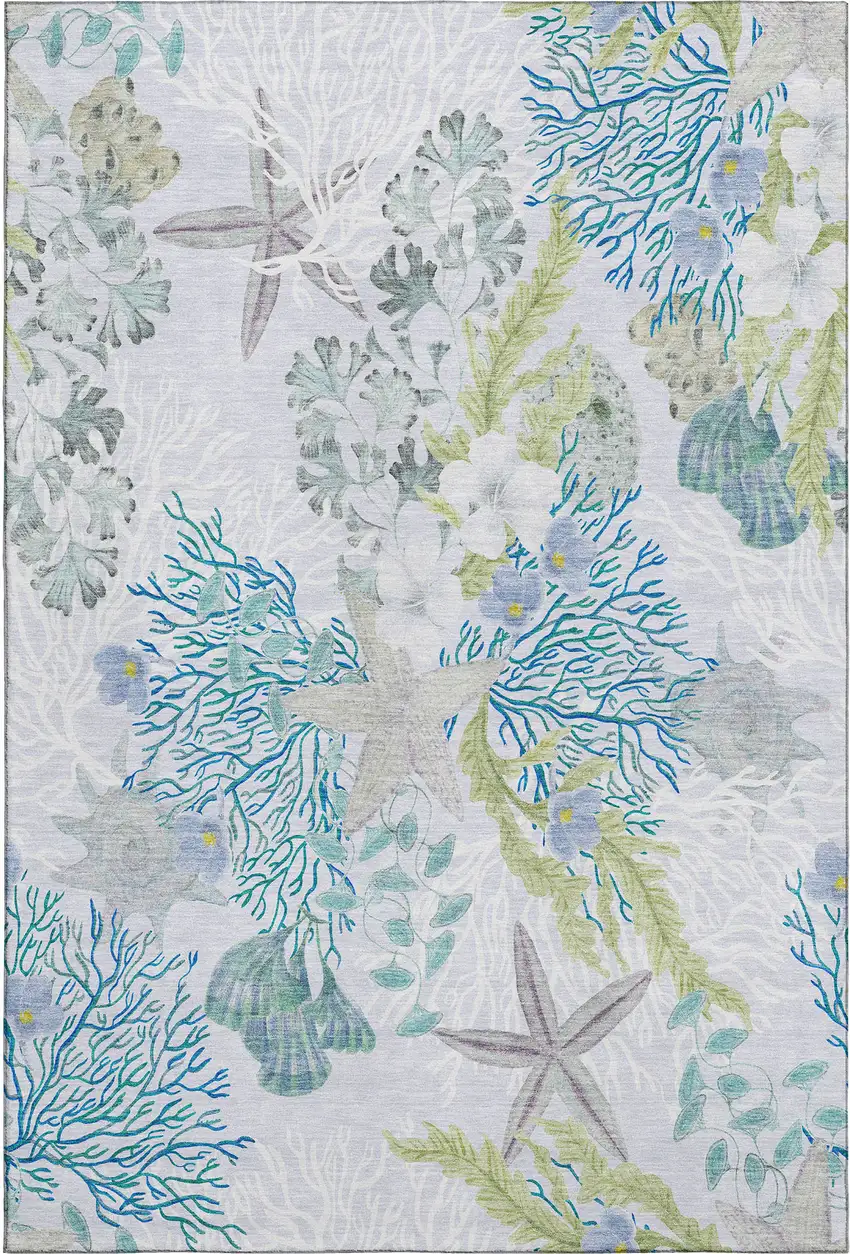 Aqua Ivory And Green Geometric Washable Area Rug With UV Protection Photo 2