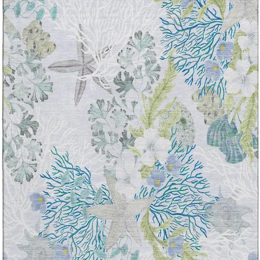 Aqua Ivory And Green Geometric Washable Area Rug With UV Protection Photo 4