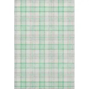 Photo of Aqua Ivory And Green Plaid Washable Area Rug With UV Protection