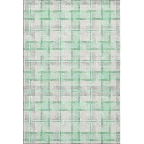Aqua Ivory And Green Plaid Washable Area Rug With UV Protection Photo 3